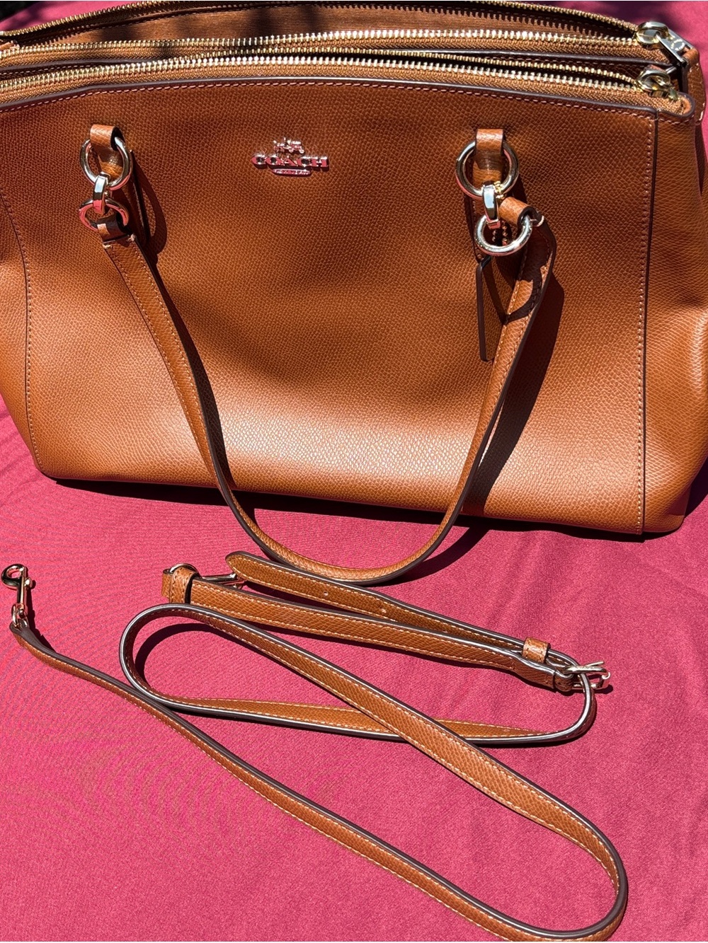 Coach Christie Carryall Brown Leather Satchel Shoulder Bag + Crossbody Strap